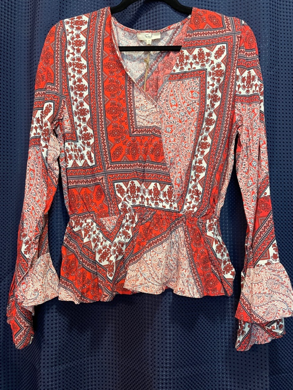 Red Paisley Wrap Peplum Blouse